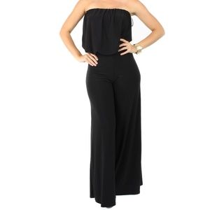 Sexy Party Cocktail Black Strapless Tube Jumpsuit